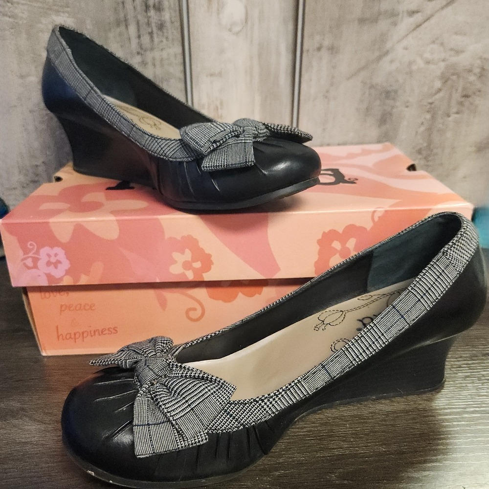 VTG Mudd Chunky Wedge Shoes Womens 8 Y2K Round Toe Plaid Bow Preppy Academia